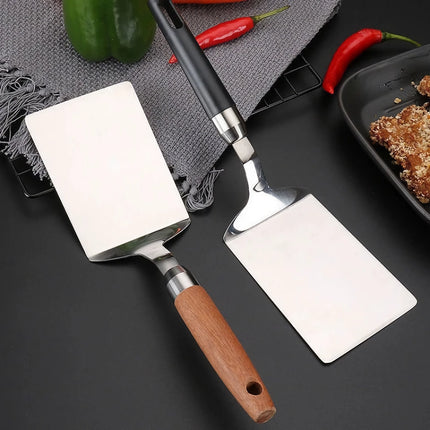 Spatule de cuisine en acier inoxydable avec manche en bois - Ustensiles pour teppanyaki, pizza, crêpes et barbecue