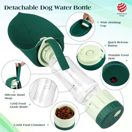 2-in-1 Portable Pet Water Bottle and Food Dispenser for Dogs - Wnkrs