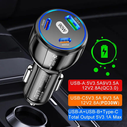 3-Port 90W Fast Car Charger - Wnkrs