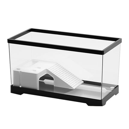 Réservoir transparent pour tortues avec drain et plate-forme pour se prélasser