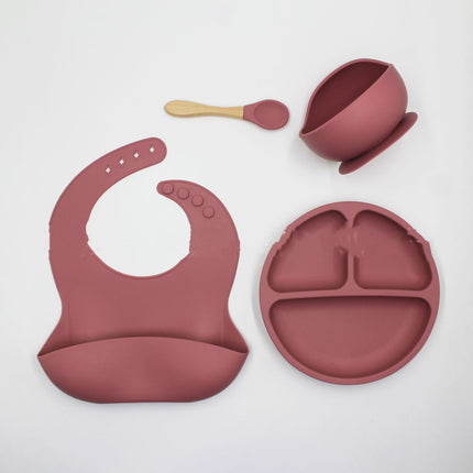 Bib Dinner Plate Spoon Bowl 4 Piece Set Silicone Baby Bowl Bib Plate Set - Wnkrs