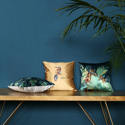 Modern rainforest bird green leaf print cushion cover - Wnkrs