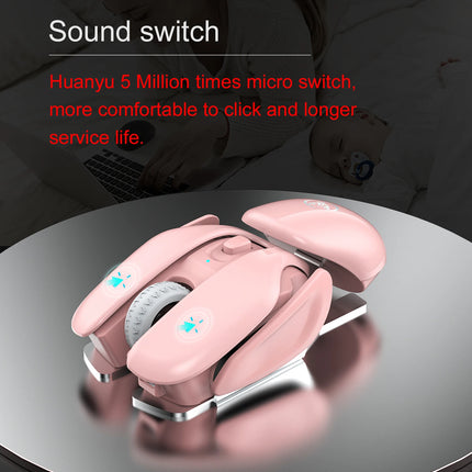 Souris sans fil rechargeable 4D rose 2,4 G avec coque en alliage d'aluminium, 1600 dpi réglable pour le bureau et les jeux