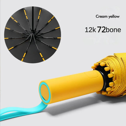 Fully Automatic Folding Umbrella - Windproof, Sunproof, and Waterproof with 72 Fiberglass Bones