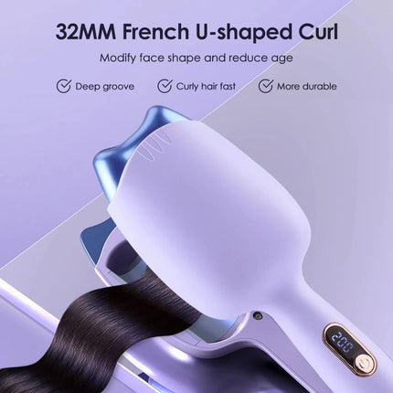 32mm Ceramic Cat Ear Dual-Barrel Hair Curler for Beach Waves - Wnkrs