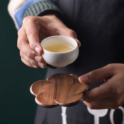 Posavasos de madera de nogal con forma de flor de estilo japonés