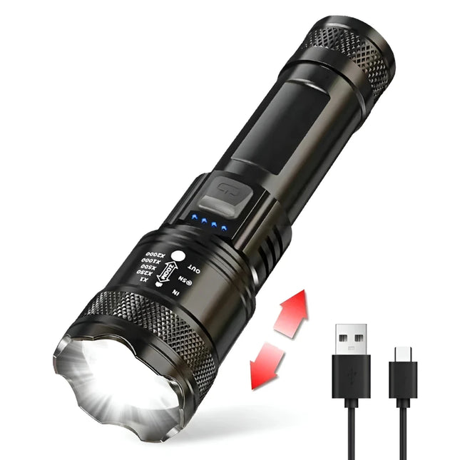 Lampe de poche tactique à LED de 2000 lumens avec zoom et chargement USB