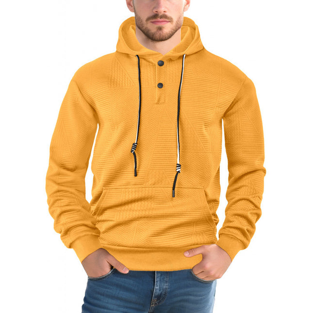 Pull-over uni décontracté à manches longues et capuche pour homme