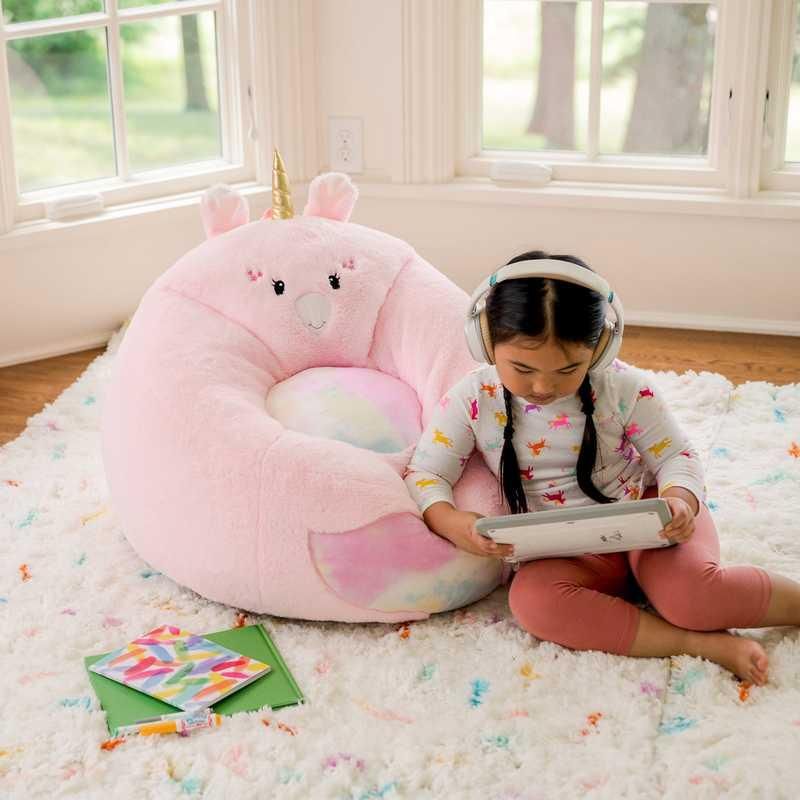 Pink Unicorn Plush Bean Bag Chair for Kids