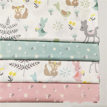 Cotton Cartoon Green Deer Squirrel Fabric - Wnkrs