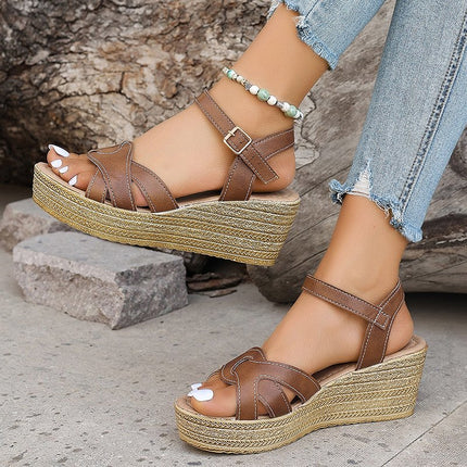 Sandalias de cuña con tiras cruzadas para mujer