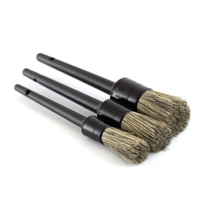 3-Piece Natural Boar Hair Car Detailing Brush Set: Soft Bristle for Wheel & Tire Cleaning - Wnkrs