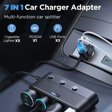 Cargador de coche USB C de 7 puertos y 139 W con carga rápida y adaptador para encendedor de cigarrillos