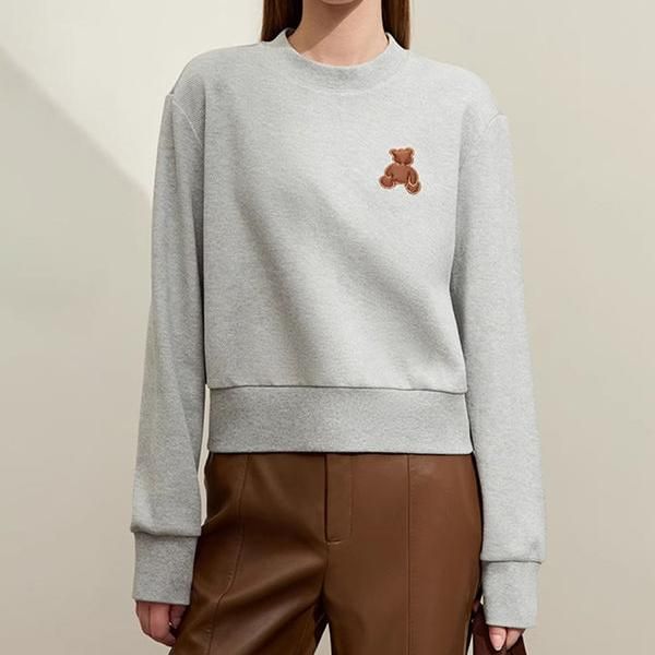 Women's Spring Bear Applique Casual Pullover