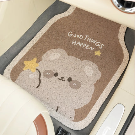 Tapis de sol de voiture en fil de fer avec dessin animé d'ours mignon - Tapis de protection avant et arrière