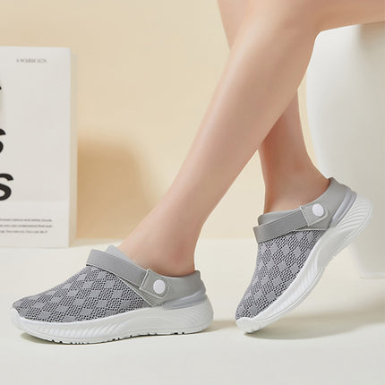 Sandalias de malla para mujer, zapatillas transpirables de verano, zapatillas de un solo paso con punta redonda y medio deslizamiento