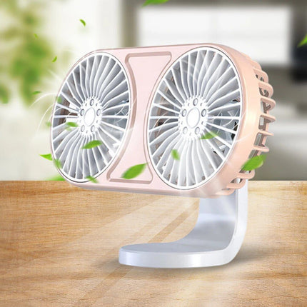 360° Rotating Dual-Head USB Car Fan with Ambient Lighting - Wnkrs