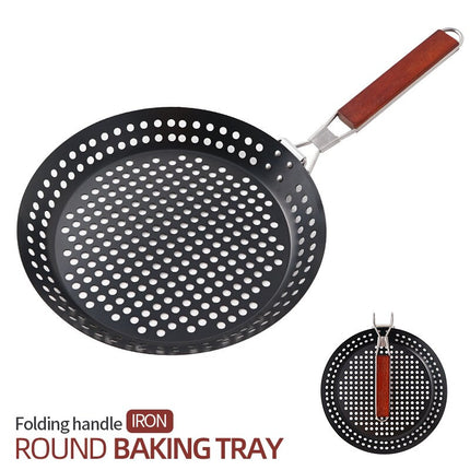 Outdoor Camping Foldable Round Frying Pan Picnic BBQ Heat Resistant Steak Grilled Skillet - Wnkrs