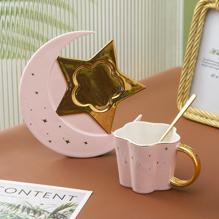 Creative Ceramic Cup With Star And Moon Saucer - Wnkrs