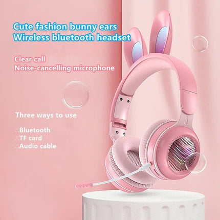 LED Bluetooth Rabbit Ear Headphones with Noise-Reduction Mic & TF Card Support - Wnkrs