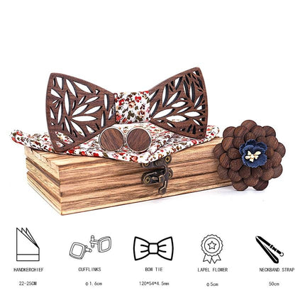 Men's Wooden Bow Tie, Handkerchief, Cufflinks and Brooch Set - Wnkrs