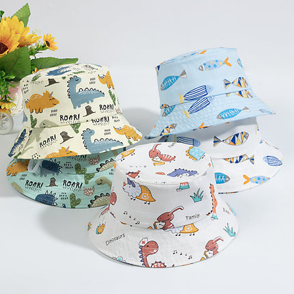 Cute Cartoon Cotton Baby Bucket Hat with Drawstring