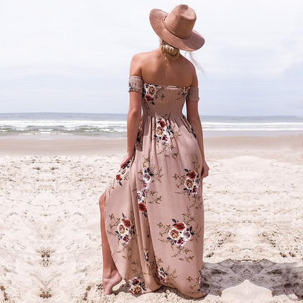 Women's Boho Off Shoulder Dress With Floral Print - Wnkrs