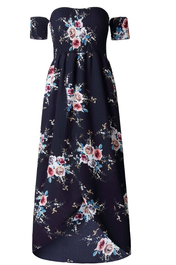 Women's Boho Off Shoulder Dress With Floral Print - Wnkrs