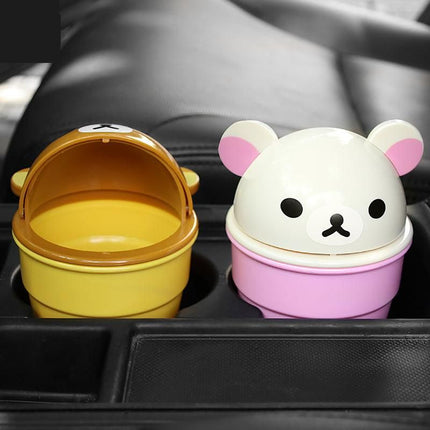 Cute Cartoon Bear Car Trash Can with Rolling Cover - Wnkrs