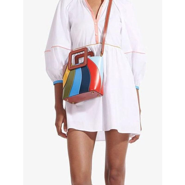 Bolso de mano de cuero vegano con parches coloridos