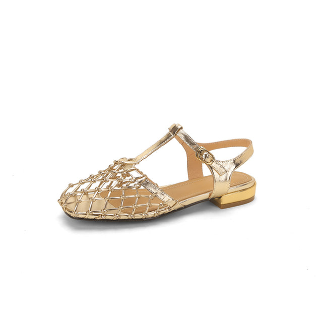 Sandales gladiateur d'été en cuir à talon bas