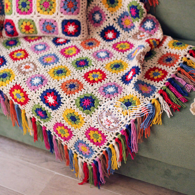 Forest tassel blanket hand crochet flower garden tablecloth - Wnkrs