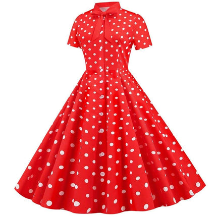 Black / Red Polka Dot Buttoned Pin-Up Dress for Women - Wnkrs