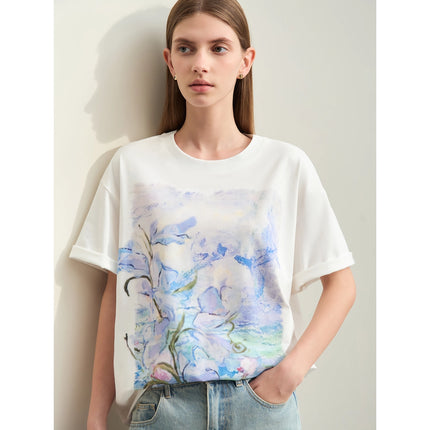 Camiseta de algodón con estampado de arte minimalista para mujer: camiseta informal de manga corta