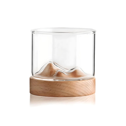 Vaso de whisky de montaña con base de madera