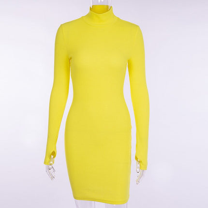 Women's Ribbed Knitted Turtleneck Mini Dress - Wnkrs