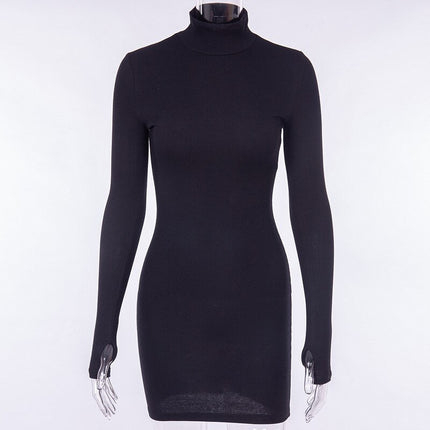 Women's Ribbed Knitted Turtleneck Mini Dress - Wnkrs