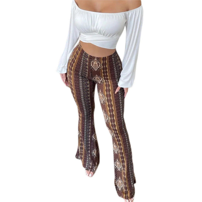 Pantalones acampanados de cintura alta con estampado floral para mujer