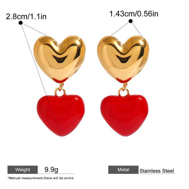 Boucles d'oreilles pendantes en forme de cœur rouge plaqué or 18 carats pour femme