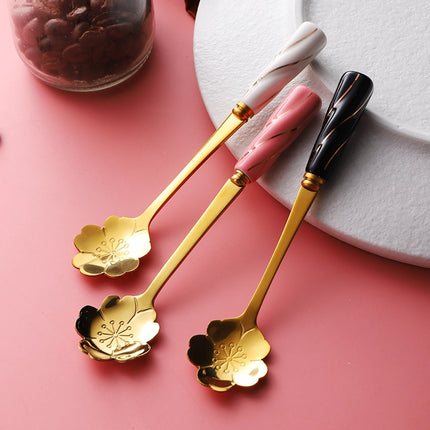 Elegant Mini Stainless Steel Flower Teaspoon with Ceramic Handle