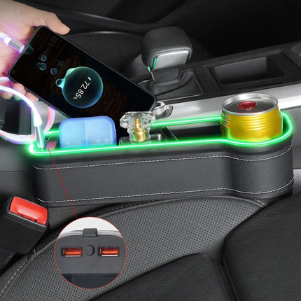 LED Illuminated Car Seat Gap Organizer with Dual USB Charger - Wnkrs