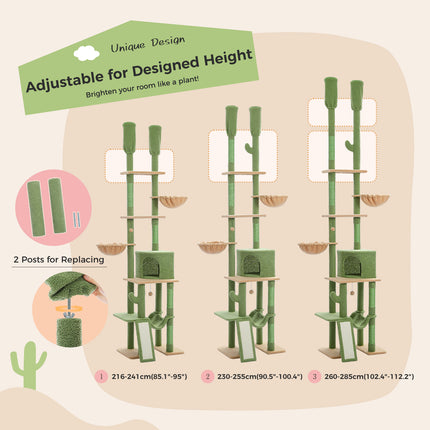 Torre para gatos con forma de cactus, ajustable desde el piso hasta el techo