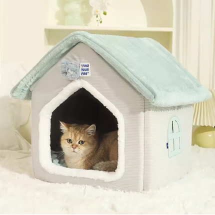 Casa plegable para mascotas con colchón extraíble para dormir