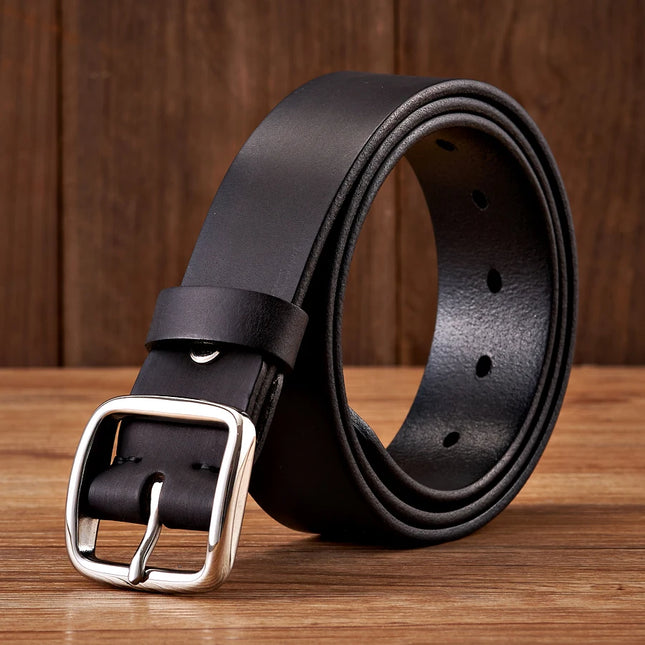 Cinturón vintage de cuero genuino para hombre con hebilla de acero inoxidable antialérgica