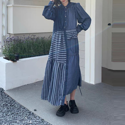 Vestido de mujer con cuello redondo, manga larga y costura irregular