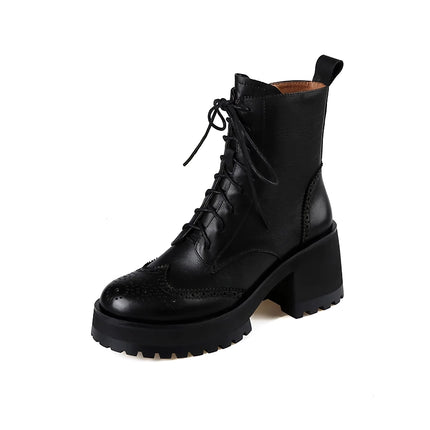 Botas de caballero de moda para mujer de otoño e invierno con cremallera lateral y tacón grueso