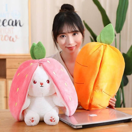 Charming Strawberry Carrot Rabbit Plush Toy - Transformable Fruit to Bunny Stuffed Doll - Wnkrs