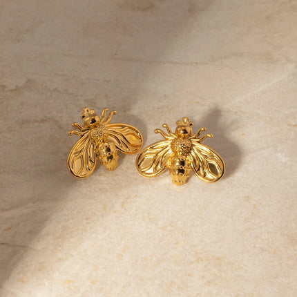 Boucles d'oreilles créatives en acier inoxydable plaqué or 18 carats en forme d'abeille