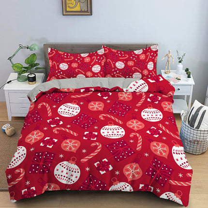 Red Cartoon Santa Claus Three-piece Digital Printing Bedspread - Wnkrs