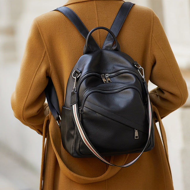 Mochila de piel auténtica de gran capacidad a cuadros para chicas universitarias